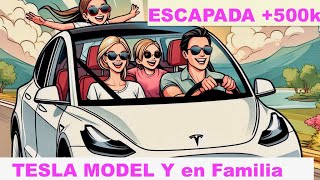 5 personas, maletas y +500 km viajando tesla model Y standard range