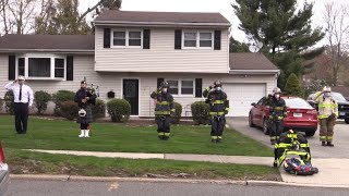 Video voorbeeld van "Funeral procession and Bagpipe salute for John Ferrarella Sr. Served USMC, Paterson and Wayne Fire"