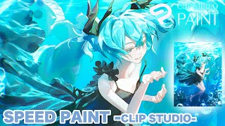 【初音ミク】深海少女を描いてみた【CLIP STUDIO PAINT　グリザイユ　イラストメイキング】-SpeedPaint-