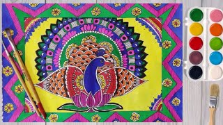 madhubani peacock easy painting acrylic colours