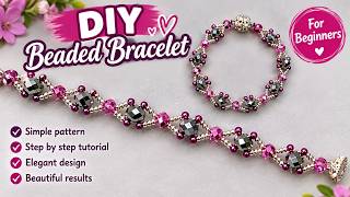 DIY Beaded Bracelet Tutorial for Beginners. Pink & Gray Crystal Beaded Jewelry