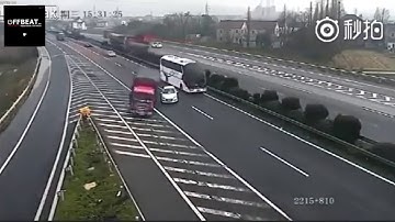 Car missed it exit and causes two semi-trucks to crash  - OFFBEAT