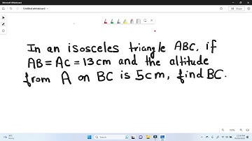 In an isosceles triangle 📐 ABC, if AB=AC=13cm and the altitude from A on BC is 5cm, find BC.