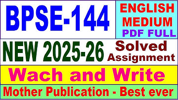 BPSE 144 solved assignment 2025-26 in English || bpse 144 solved assignment 2026 || ignou bpse144