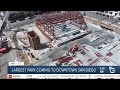 Aerial view of construction on the largest park downtown