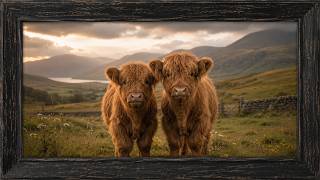 Highland Cow Babies TV Art | Cozy Countryside Ambience | Rustic Farm Scene | Photo Frame | No Music
