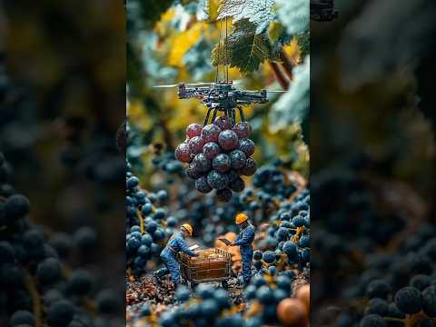 "High-tech farming🍇🚁Mini workers and a drone harvesting grapes! #TinyWorld #Creative #FutureFarming"