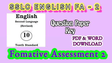10th English FA 2 | Formative Assessment Question Paper and Key answer @learneasilyhub