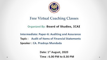Intermediate: Paper-6: Auditing and Assurance: Evening session- 01.08.2020