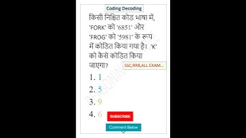 Coding Decoding Question|#ytshorts #ssc #reasoning #rrbntpc #shortsfeed #shorts #trending #upp #cgl