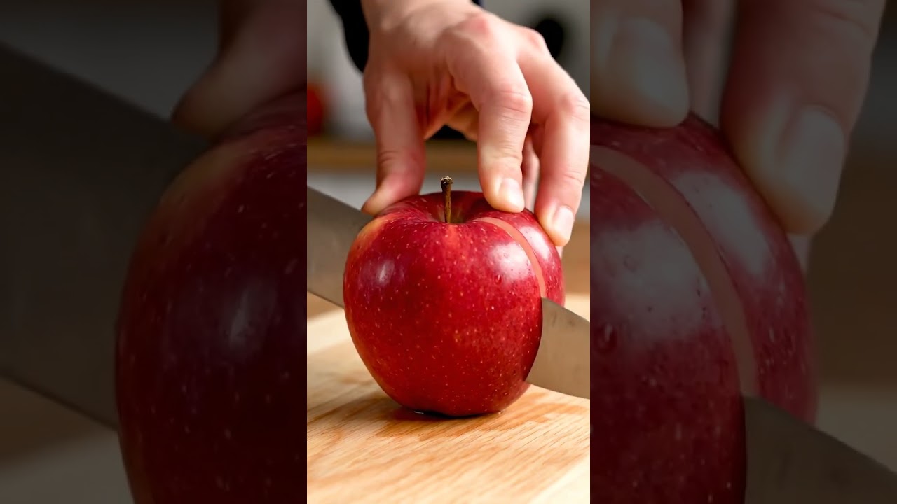 Cutting an apple with a knife 