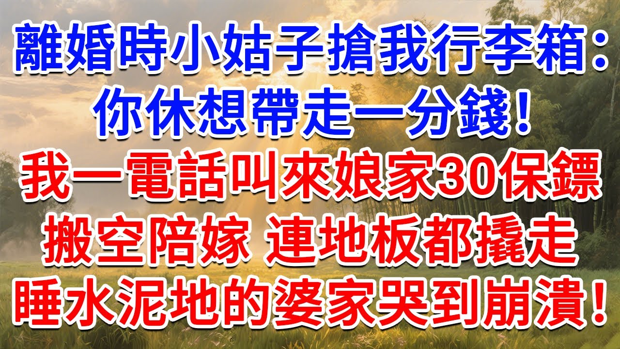 簽字離婚時小姑子搶我行李箱：你休想帶走一分錢！我一電話叫來娘家30保鏢，搬空陪嫁 連地板都撬走，睡水泥地的婆家哭到崩潰！#為人處世 #生活經驗 #情感故事 #故事 #小說 #戀愛 #情感 #婚姻