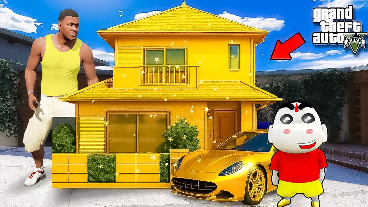 GTA V :😱Franklin&Shinchan Made🔥GOLDEN HOUSE🏠& SUPER CAR in GTA 5 Telugu!