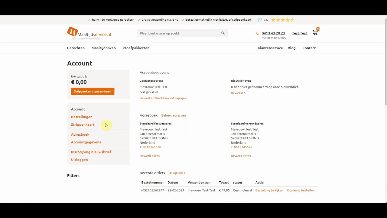 Strippenkaart opwaarderen op Maaltijdservice.nl