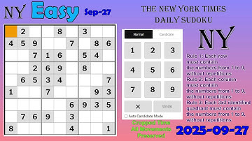 The New York Times Daily Sudoku 2025-09-27 Easy