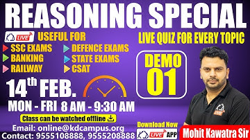 Reasoning Special Batch For SSC/CGL/CHSL/CPO/RAILWAY/STATE EXAM | Reasoning | Demo 01 | By Mohit Sir