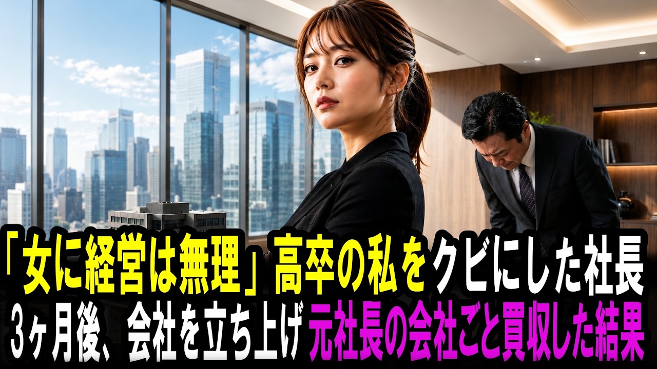 「荷物をまとめろ。学歴のない女に経営は無理だ」——社長室で黒木社長は私をゴミを見るような目でそう言い放った。私はさりん、二十八歳。高卒で入った食品卸の会社で五年間、営業も経理も物流も一人でこなし、赤字部署を黒字に変えた。それでも評価されたのは大卒の男たちだった。廊下で社長に「高卒でもできる仕事だ。それがお前の限界だ」と言われ、周りにいた三人は誰も助けてくれなかった。その夜、恋人に電話で聞いた...