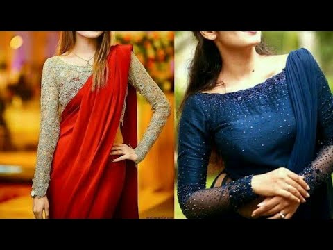 Beautiful Full  sleeve Blouse  with plain saree latest 