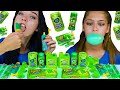 ASMR GREEN FOODS PARTY BUBBLE GUM, CHEWY TAFFY, SOUR GEL, JELLY NOODLES 먹방