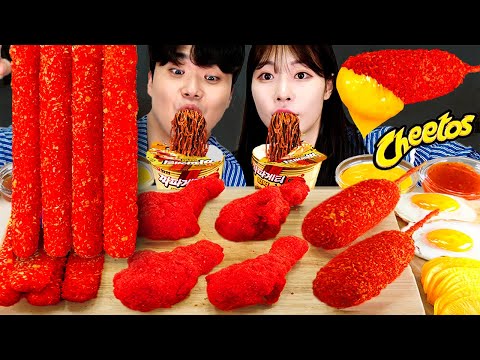 ASMR MUKBANG| 직접 만든 치토스 양념치킨 치즈스틱 핫도그 짜파게티 먹방 & 레시피 FRIED CHICKEN AND BLACK BEAN NOODLES EATING