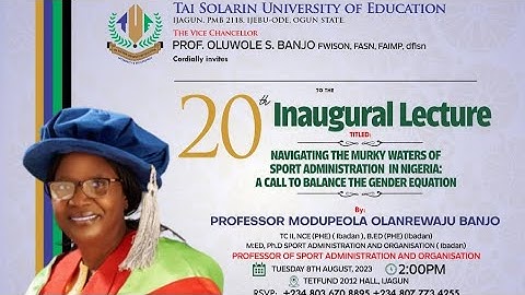 TASUED 20TH INAUGURAL LECTURE - PROF. MODUPEOLA BANJO