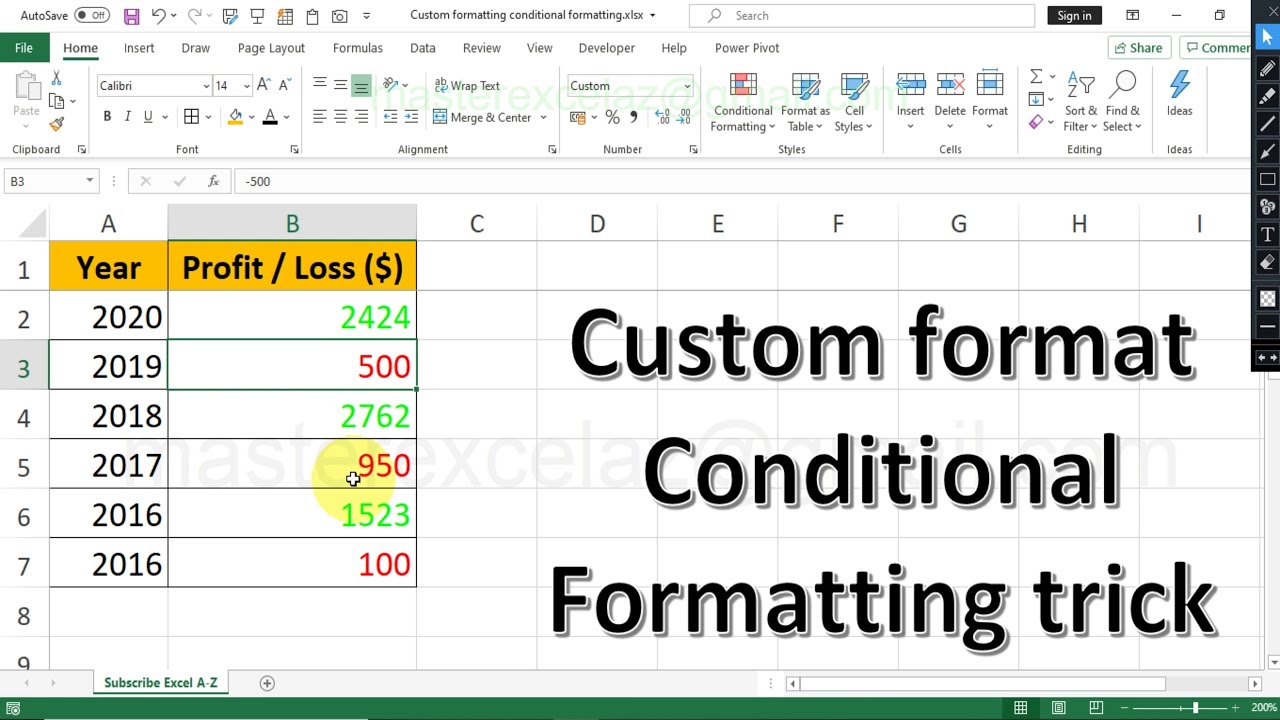 Custom format conditional formatting trick in excel - YouTube