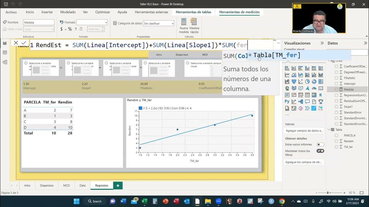 DAX Linest para hallar la relacion entre rendimiento y fertilizacion en