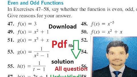 even and odd function||Neither even nor odd functions||Thomas Calculus Exercise 1.1 ||Urdu Hindi