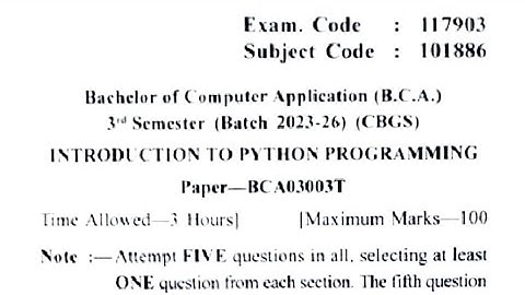Gndu BCA 3rd Semester Introduction to Python Programming Question Paper 2024