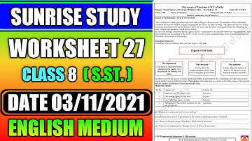 Worksheet no. 27 Date 03-11-2021 Class 8 th Subject - SOCIAL SCIENCE  (ENGLISH MEDIUM )