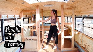 Framing in Curved School Bus Walls // Building walls for my skoolie bathroom and closet (build #48)