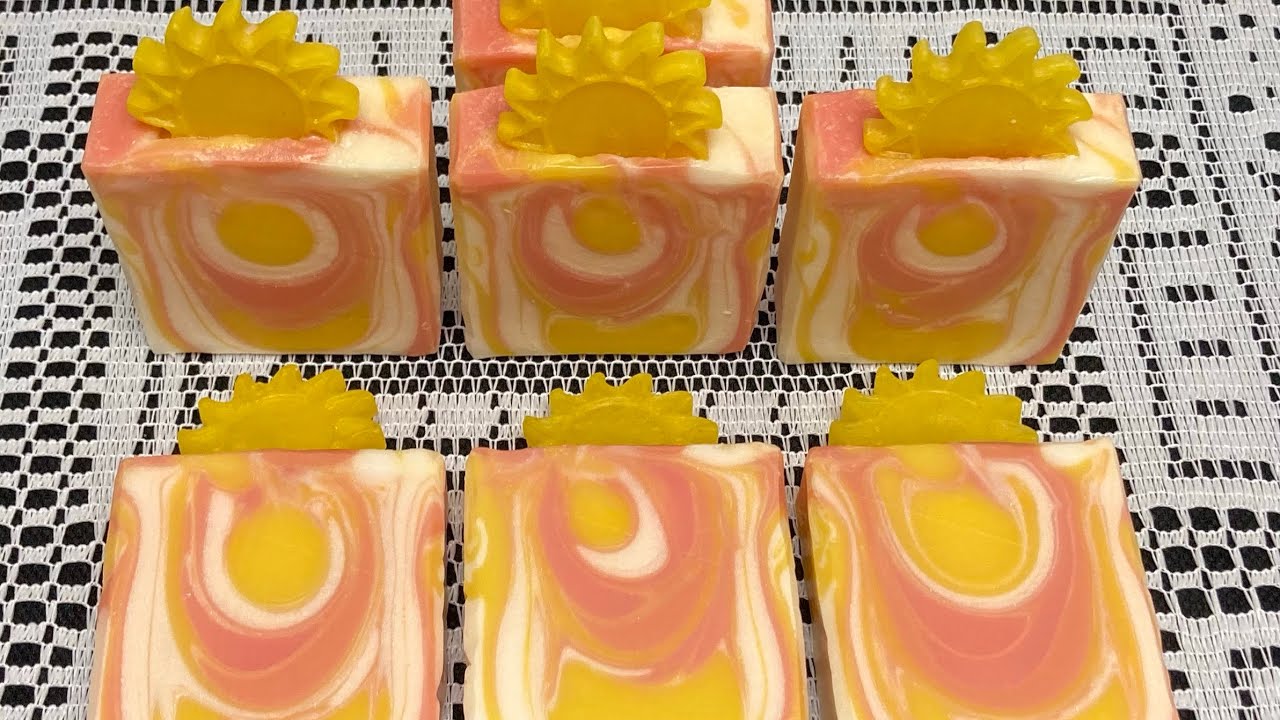 Making Sun (Lush Dupe) Cold Process Soap w/ Drop Swirl & Melt & Pour Embeds YouTube