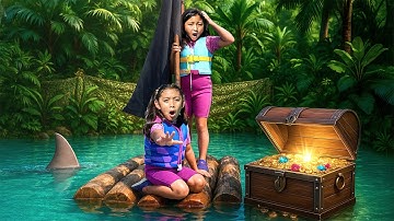 River Treasure Adventure! 🏴‍☠️ Maddie & Eva’s Raft Quest