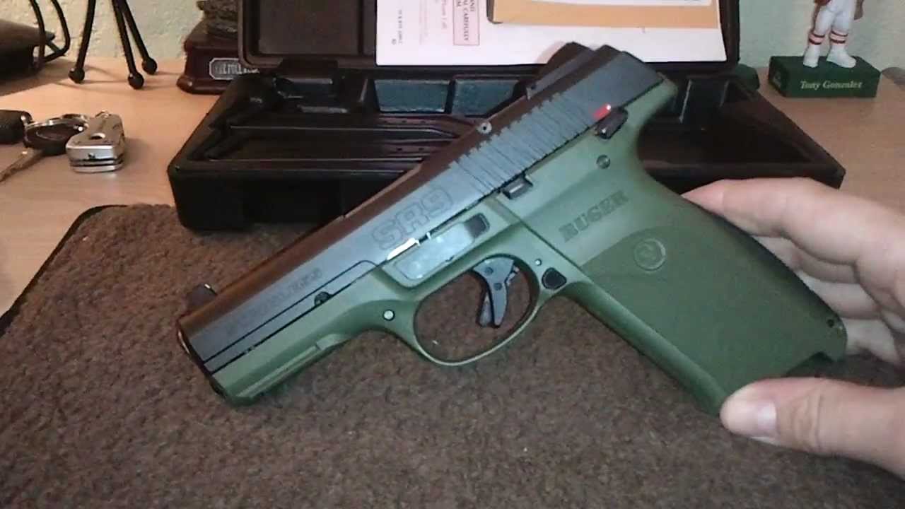 Ruger SR9 od green black stainless 9MM closeup review.