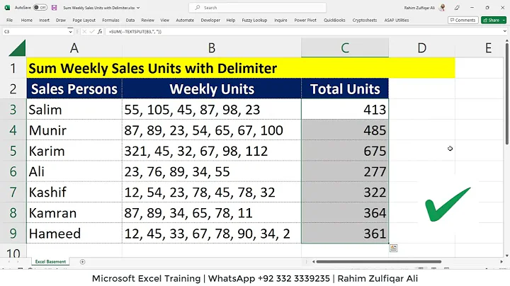 Get the Sum of Weekly Sales Units contains Delimiter | TextSplit Function in Microsoft Excel