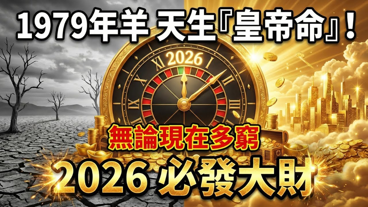 1979年羊：你天生就是『皇帝命』！不管現在多窮，明年2026年之後必將『一步登天』！#1979年屬羊 #屬羊 #2026年屬羊運勢 #生肖羊運勢 #1979年羊 #發財 #己未羊 #2026年生肖羊