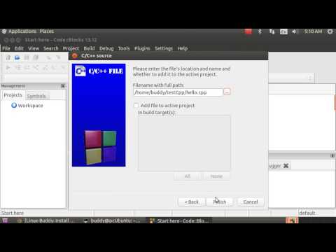 Hello World (hello.cpp) on Linux, Code::Blocks
