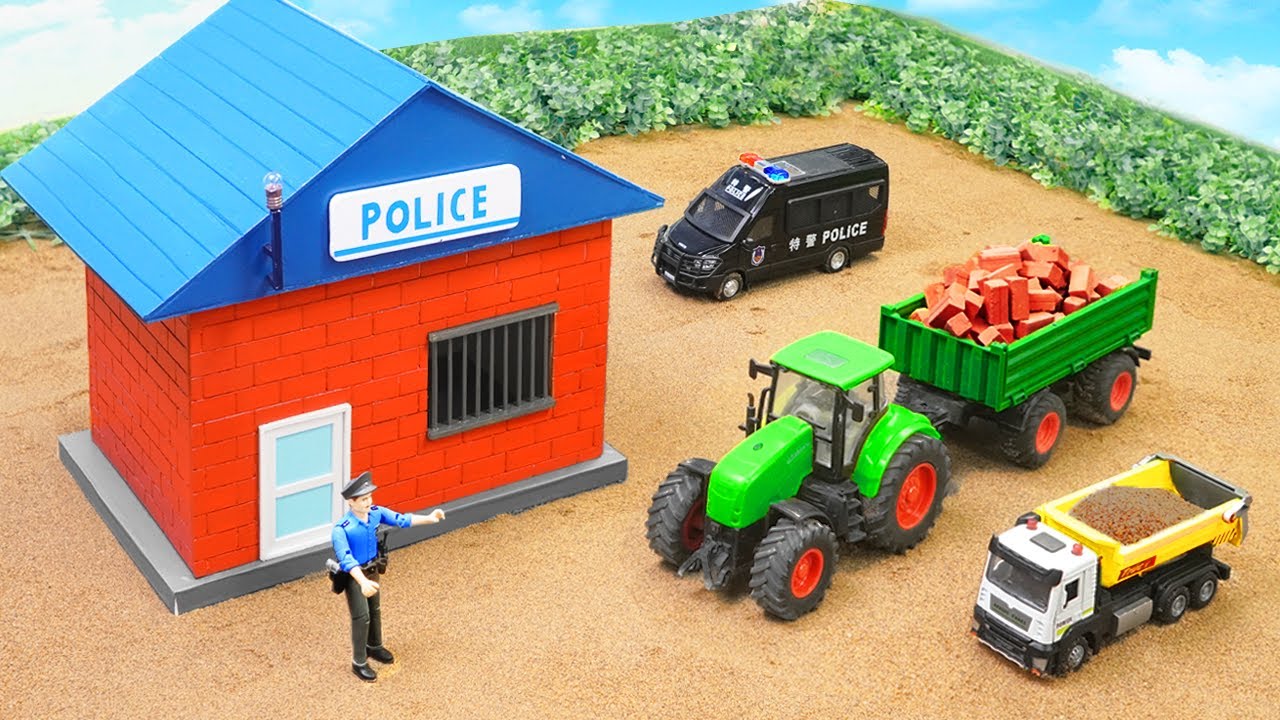 Diy Mini Brick & Cement Police Station With Mini Tractor, Dump Truck |  Science Project