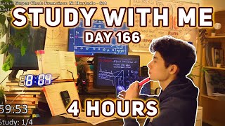 LIVE 4 HOUR | Day 166 | study with me Pomodoro | No music, Rain/Thunderstorm sounds