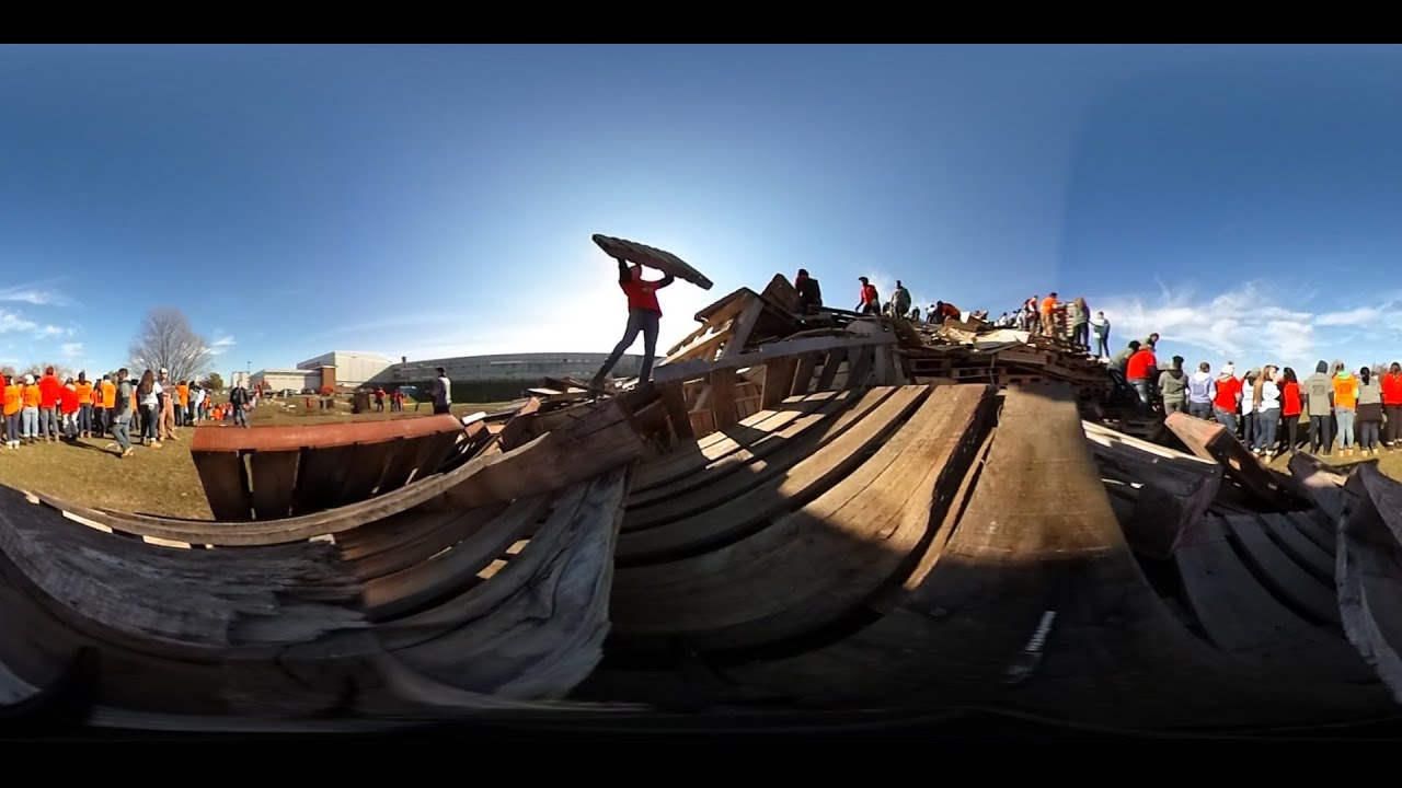 360° view as Easton Area seniors build their bonfire