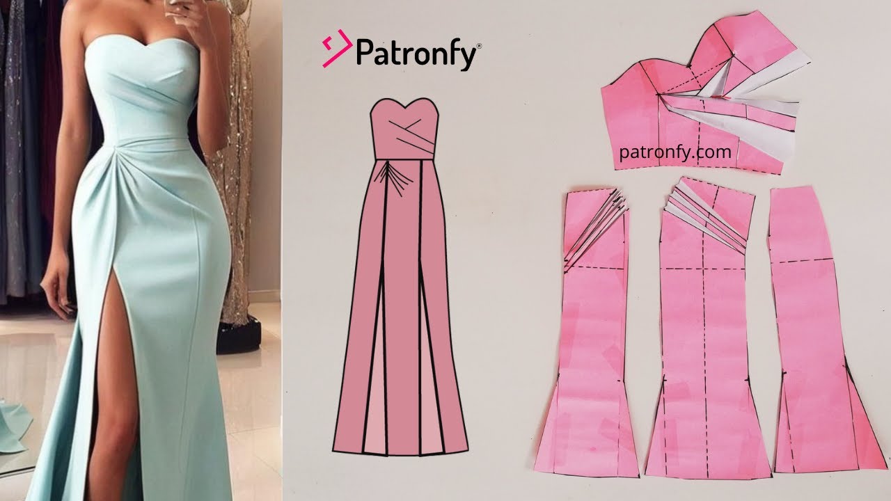 359.-Vestido escote strapless | drapeado en el centro | corte sirena