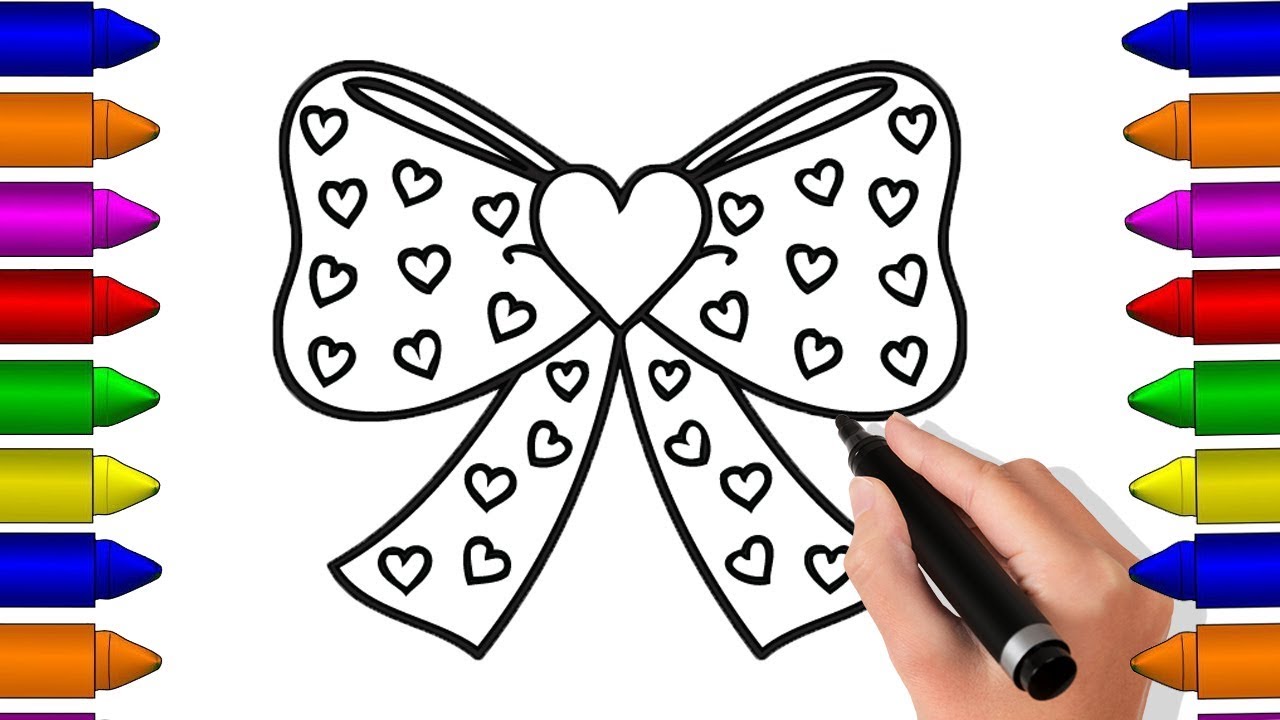 How To Draw Bow Coloring Pages For Kids Heart Bow Drawing For Baby Little Baby Shows Youtube