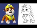 Paw patrol dogs how to draw and color rubble