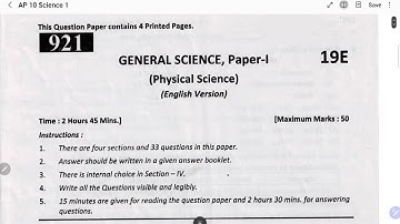 AP 10th class Physical Science 2022 question paper of Andhra Pradesh SSC PS General Science 1