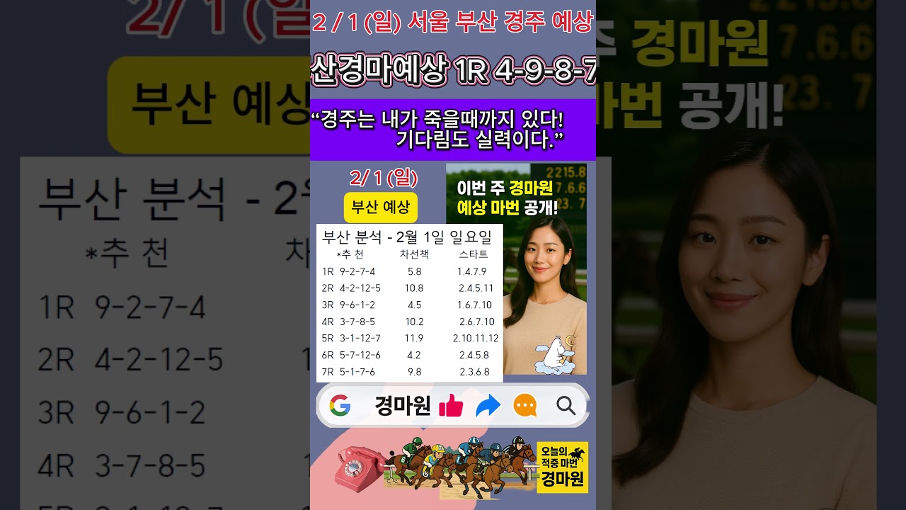 2/1 (일) 경마 원 서울 부산 경마 예상 오늘에 한 구라! #경마