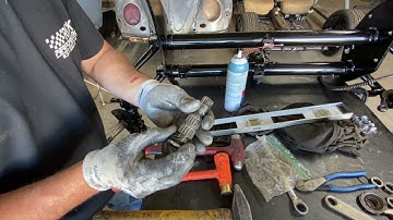 1966 VW Split Bus Front Beam Link & Pin Final set up and tie rod cut and weld!