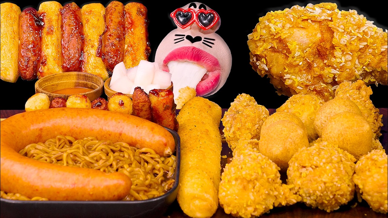 ASMR KWASAK KING CHICKEN & KIELBASA JJAPAGHETTI MUKBANG EATING SOUNDS