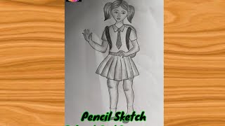 How to Draw A Girl Going To School||School Uniform Wearing Girl Drawing||Easy Pencil Sketch