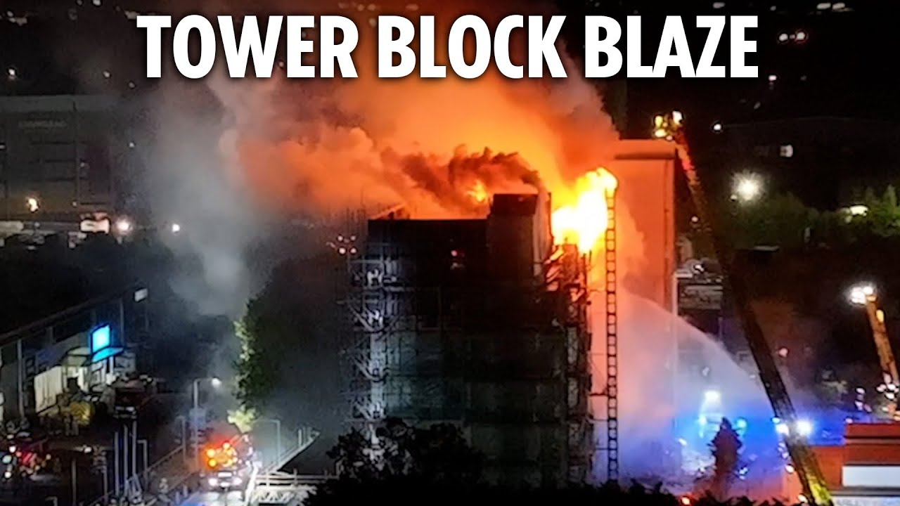 Shocking moment fire rips through high-rise block in London as over 100 ...
