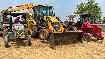 Jcb 3dx Amazing Work With Mahindra yuvo and Swaraj 735 FE Tractors | Jcb and Tractor Cartoon Video